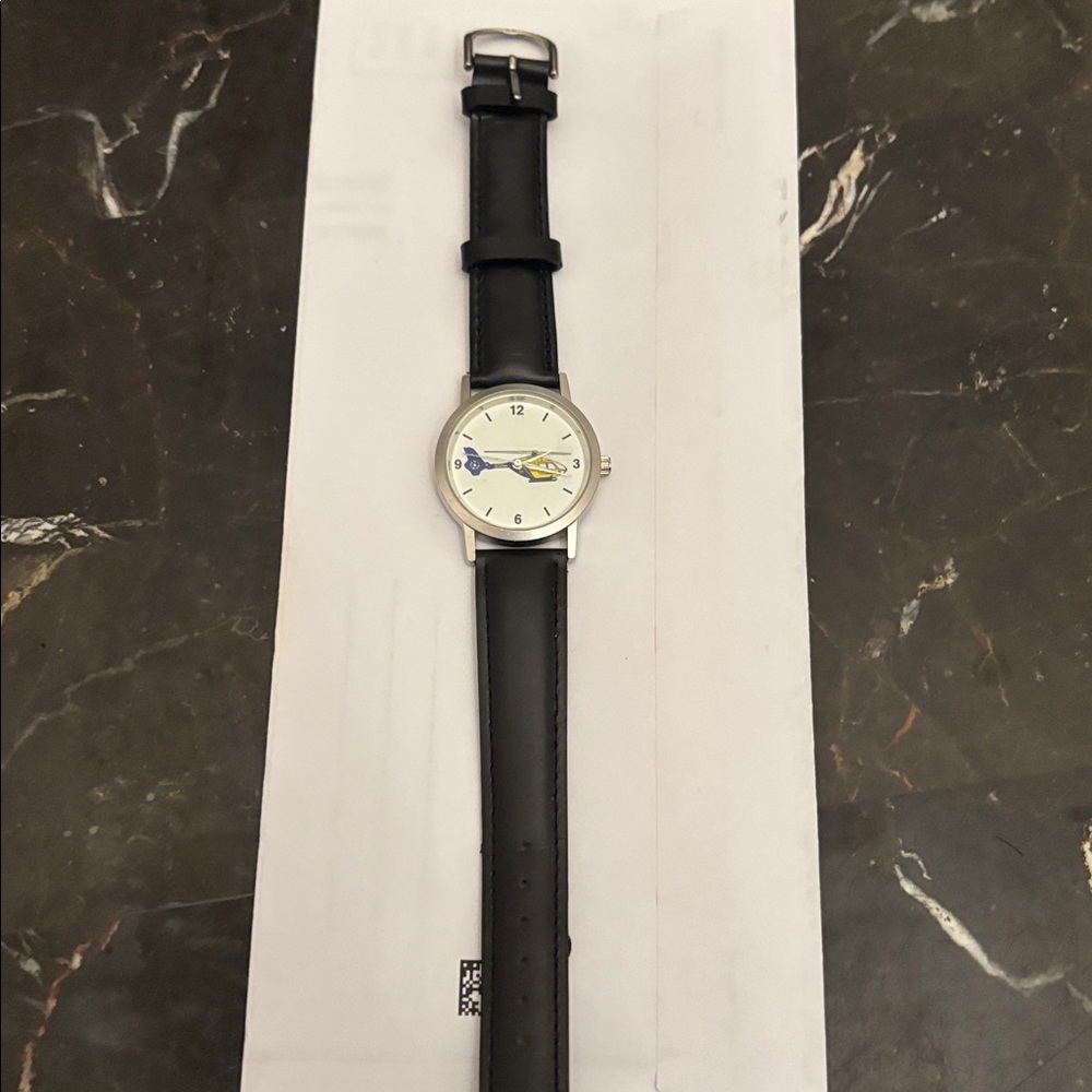 Black Leather Strap helicopter Watch with Silver Dial